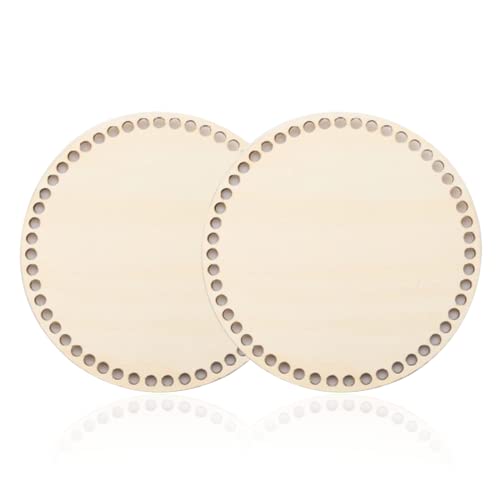 SOKLIT Suelo de bolsillo para ganchillo de 20 cm, 2 cestas para ganchillo redondas, de madera natural, suelo de madera para cesta de ganchillo DIY cesta tejedora Bottom Cover