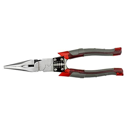 Big Needle Nose Pliers 8-Inch Industrial Multi-Tool Pliers with Wire Stripper/Crimper/Cutter Function, NEWACALOX Heavy Duty Plier