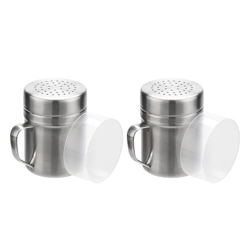 Beimus Confezione da 2 shaker per condimenti in acciaio con manico ergonomico per spolverare con precisione cacao e farina in polvere per lievito, shaker per caffè, strumento per spolverare farina