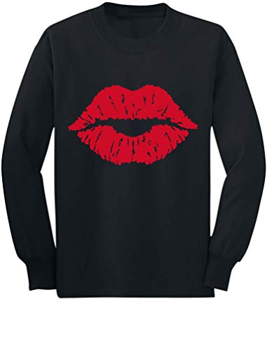 Tstars Red Lipstick Kiss Girls Valentines Day Shirt Cute Valentine Toddler Kids Long Sleeve T-Shirt