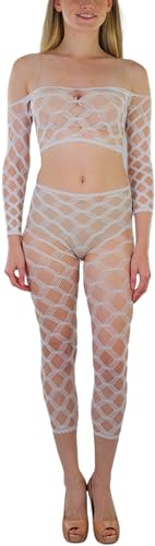 Image of ToBeInStyle Women's Spandex Multi Net Fishnet Set Rave Novelty Party Crop Top & Tights