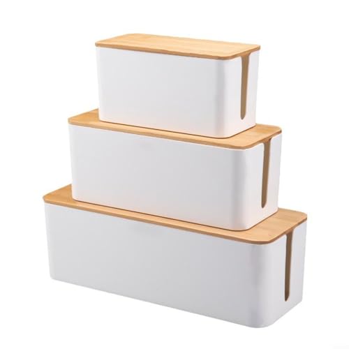 Caja de gestión de cables de varios tamaños con tapa de madera decorativa para uso doméstico y de oficina (A)