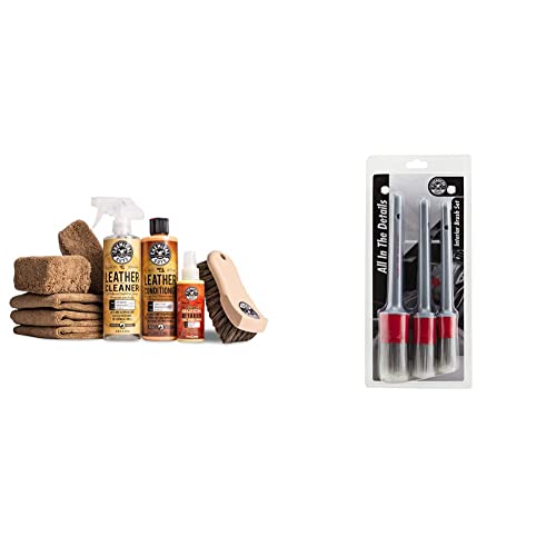 Chemical Guys HOL303 Leather Cleaner and Conditioner Detailing Kit, for Interiors, Leather, Apparel, Furniture, Boots, and More , 9 Items & ACC600 1 Pack Interior Detailing Brush