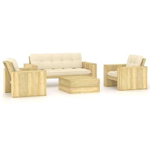 Gecheer Muebles de Jardin,Sofa Jardin Exterior,Muebles terraza y Jardin,Set Muebles de jardín y Cojines 4 pzas Madera Pino impregnada