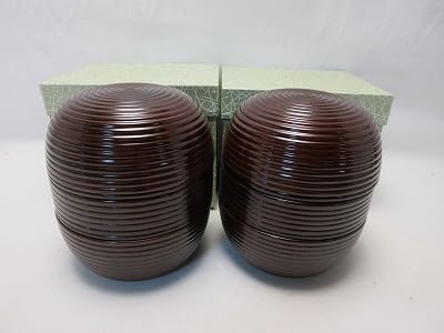 607365 茶道具 木製溜塗 信玄三段弁当 2客揃 千筋 内朱 🎓