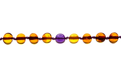 Genuine Amber Necklace & Bracelet From Baltic Sea Made With Polished Cognac & Amethyst 34 & 15 cm (13.4 & 5.9 Inches)2