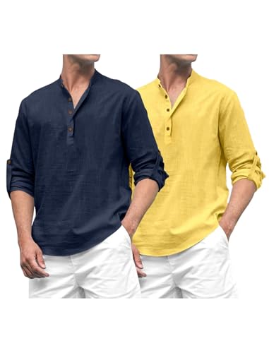 Image of ROYALSCOUT Combo of Men's Solid Cotton Blend Full Sleeve Straight Kurta Shirt (Pack of 2)