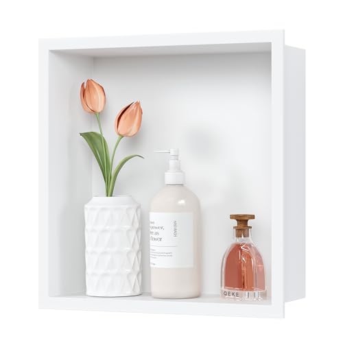 Qeke Shower Niche Recessed Bathroom Shelf with Frame 30cm White