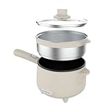 Drew&Cole CleverPot 1.2L Cooking Pot in Cream - Energy Efficient, Compact, Portable & Easy to Use - Serves up to 3 People - 2 Power Settings - Sleek Design - With Glass Lid & Steam Basket - 600W