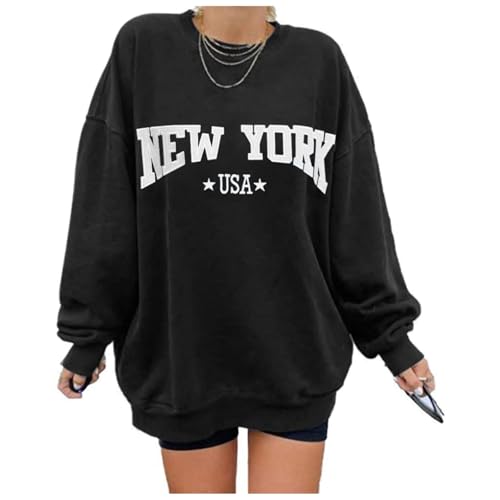 Sweatshirt femme tendance noir à col rond et coupe loose taille XXL