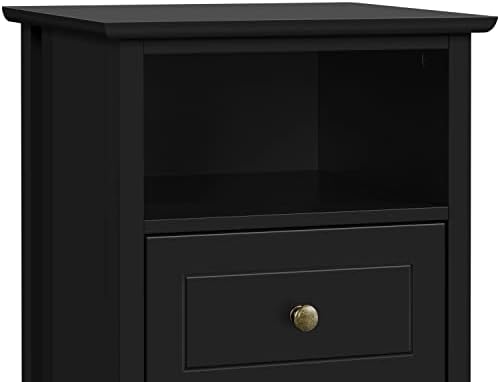 Yaheetech Bedside Cabinet with 2 Drawers & Shelf, Black Bedside Table for Bedroom, Living Room & Home Use, Nightstand Side Table with Smooth All-Metal Rail, Easy Assembly, Painted