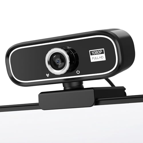 Linterngo Webcam PC Camara Web, 1080p Camara Ordenador con Micrófonos Reductor de Ruido, Webcam USB, Corrección de Iluminación, Video-Llamadas HD, para Skype, Portátil y Streaming