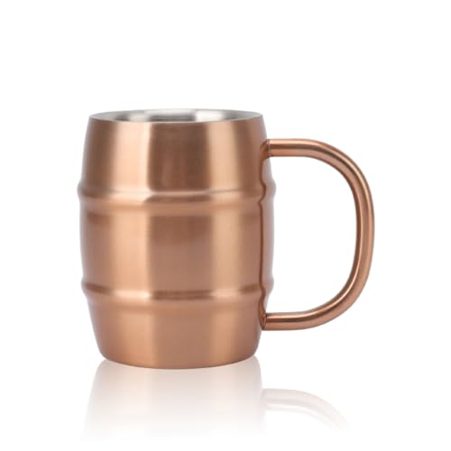 Jarra De Cerveza, Taza De Café De Acero Inoxidable, Jarra De Cerveza, Taza Para Acampar, Taza De Cerveza Con Forma De Barril, Taza De Viaje Aislada De Doble Pared Con Asa Para Bar En Casa(Cobreño)