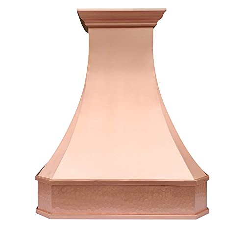 SINDA Custom Hammered 16 Gauge Solid Copper Range Hood with 304 Stainless Steel Vent and Fan Motor, H3SLW, 54"Wx72"H