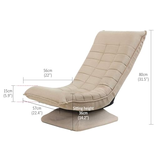 Image of Kawachi Folding Swivel Nirvana Moon Chair Leisure Lounge Sofa 360 Degree Rotation Adjustable Recliner Bedroom Floor Chair (Beige)