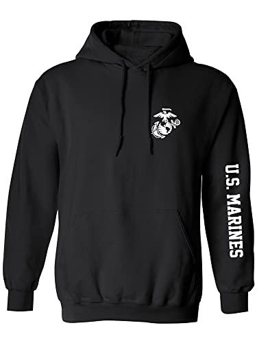 zerogravitee U.S. Marines White Sleeve Print Adult Hooded Sweatshirt in Black - Large