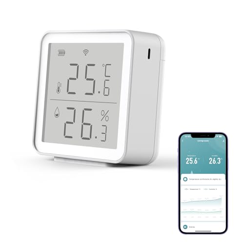 Termómetro Higrómetro WiFi, Sensor Digital Temperatura WiFi 2.4G, Termometro Smartlife,Compatible con Alexa/Google Home/Tuya/smart life,Control Remoto,Casa Ambiente, Planta y Mascota