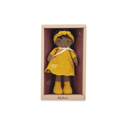 KALOO Tendresse A minha primeira boneca de tecido Naomie boneca de pano 25 cm vestido amarelo bonita caixa de presente e fita personalizável desde o nascimento, K200008, 25 cm