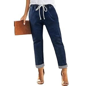 Sweezarmo Women’s Pull On Solid Color Jeans Drawstring Elastic Waist Denim Stretch Joggers for Women