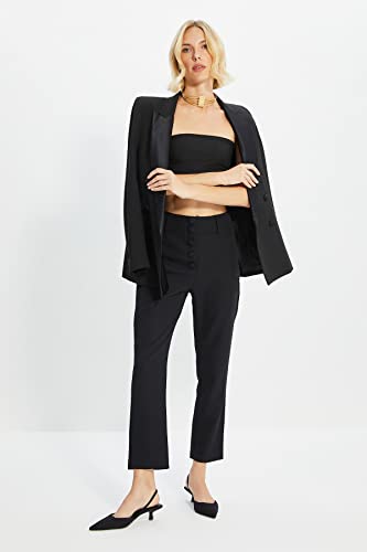 TRENDYOL Damskie spodnie papierosowe Black Button szczegółowe, czarny, 38
