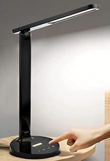 LED Desk Lamp- Dimmable Bedside Table Lamp with Touch Control-Eye-Caring Bedside Lamp with 3 Colour Modes and 4 Brightness Levels- Flexible Desk Light for Home Office-Black