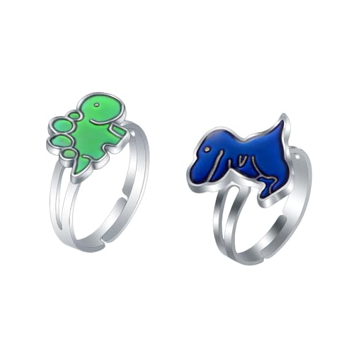 TengRiah 2 Pcs Mood Dinosaur Turtle Butterfly Ring Set - Color Change Emotional Sensation Temperature Regulation Finger Ringfor Women Animal Fun Accessories Jewelry-1