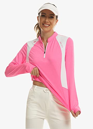 Mofiz Long Sleeve Tennis Shirts Breathable Uv Protection For Women's Fashion Ladies Cute Horseback Riding Shirts Rose Red S #TOP1