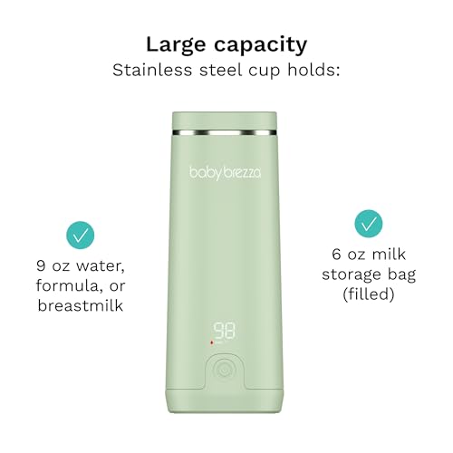 Image of Baby Brezza Portable Baby Bottle Warmer - Breastmilk + Formula Safe, Green | 3x Faster Travel Warming, Up to 8 Bottles with 4 Temp Settings, No Bottle Adapters + Safe, Even Heating, Dishwasher Safe
