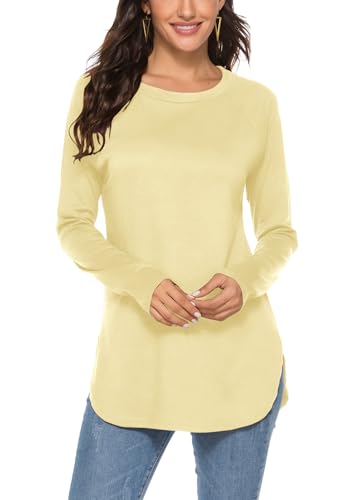 Newchoice Fall Tops for Women Long Sleeve Plus Size Clothes Trendy Tunic Shirts That Hide Belly Fat Butter Yellow XXL