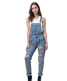Salopette en jean déchiré bleu clair pour femme, salopette en jean vintage délavé