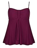 Hilor Women's Flyaway Tankini Top Bandeau Swimsuit Flowy Bathing Suit Burgundy 8