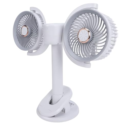 Ventilador de doble cabeza con clip y luz LED Gugxiom para un flujo de aire potente y ajustable 6