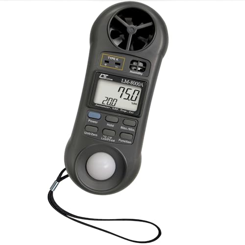 i-POOK 4 IN 1 Anemometer Humidity Light Meter Thermometer LM-8000A 4-in-1 Environmental Meter High Accuracy and Resolution Memory Recall Function Data Hold Function Environmental Monitoring