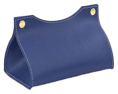 Funda para caja de pañuelos de cuero azul con acabados de alta costura
