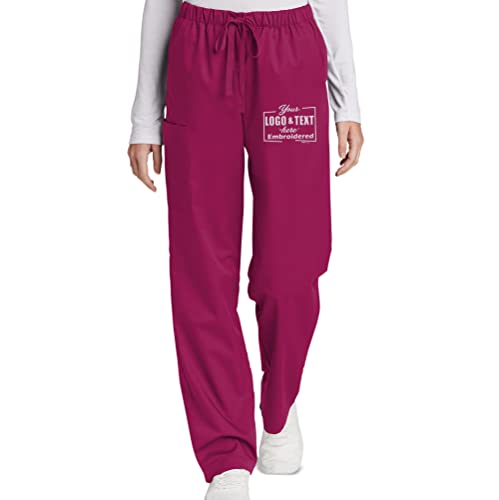 Custom Emroidered Women's Scrub Pant Add Your Embroidery Text Name Workflex Cargo Pant Wine