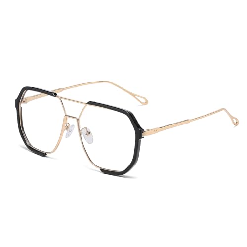 Image of LJCZKA Pilot Blue Light Blocking Glasses Women Men 70s Square Metal Frame Oversized Double Bridge Computer Gaming Eyeglasses