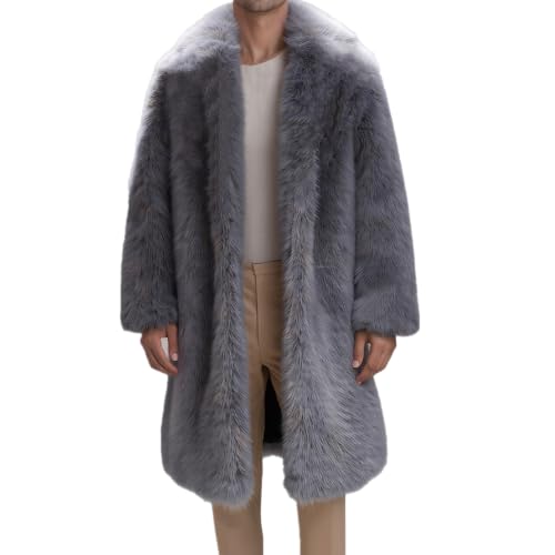 Image of Lisa Colly Men's Faux Fur Coat Winter Parka Overcoat | Men's Faux Fur Jacket, Winter Faux Fur Long Coat, Long Sleeve Fluffy Overcoat