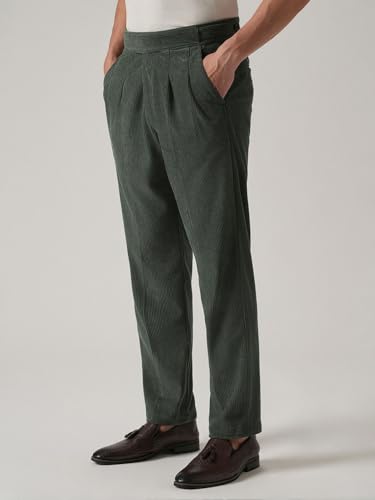 Image of Banana Club Men's Corduroy Gurkha Pants - Classic Cream Cotton Trousers with Regular Fit and Distinctive Waist Design for Casual Wear