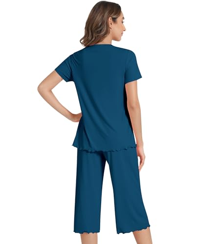 Image of NACHILA Women's Pajama Sets Cooling Bamboo Viscose V-Neck Top & Capri Pants | Lightweight, Breathable, Moisture-Wicking, Buttery Soft, Ideal for Hot Sleepers, Night Sweats and Hot Flashes, Sleep & Lounge