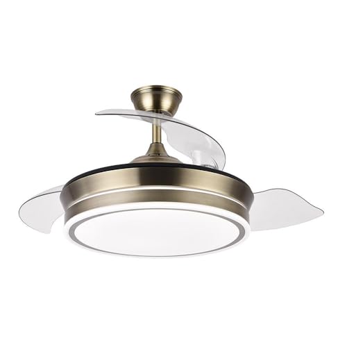 FABRILAMP AKUNADECOR - Ventilador de Techo Dorado Modelo BAYOMO S con Motor DC y 4 Aspas Retráctiles | Luz LED 59W | 3 Tonalidades | 6 Velocidades | Control Remoto | Función Invierno/Verano