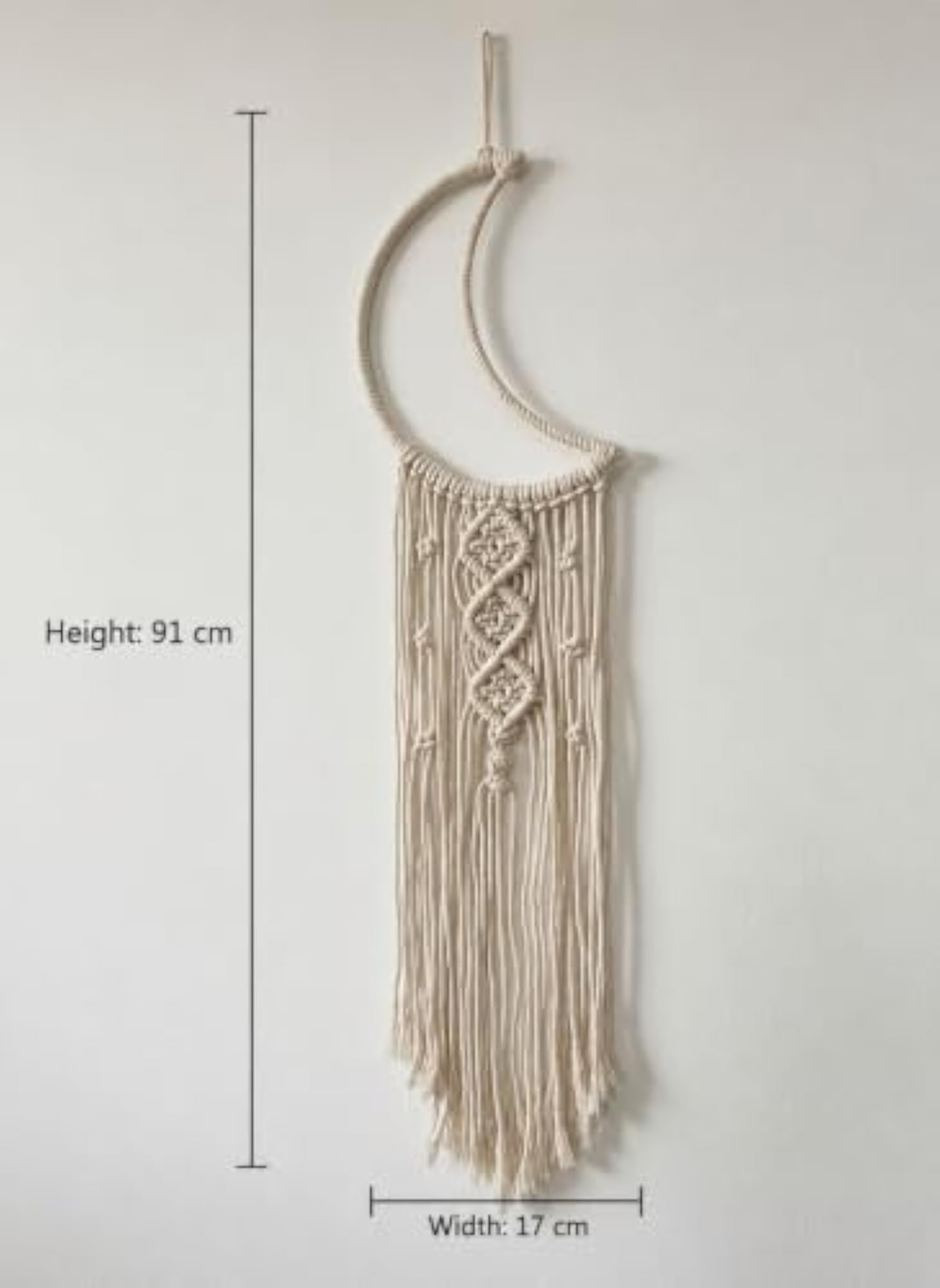 Handmade Macrame Moon Dreamcatcher Wall Hanging, Off White Decor