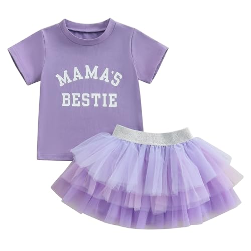 Image of Kayotuas Toddler Girl Summer Clothes Big Sister Outfit Letter Short Sleeve T-shirt Layered Tutu Skirt Set Cute Birthday Dress