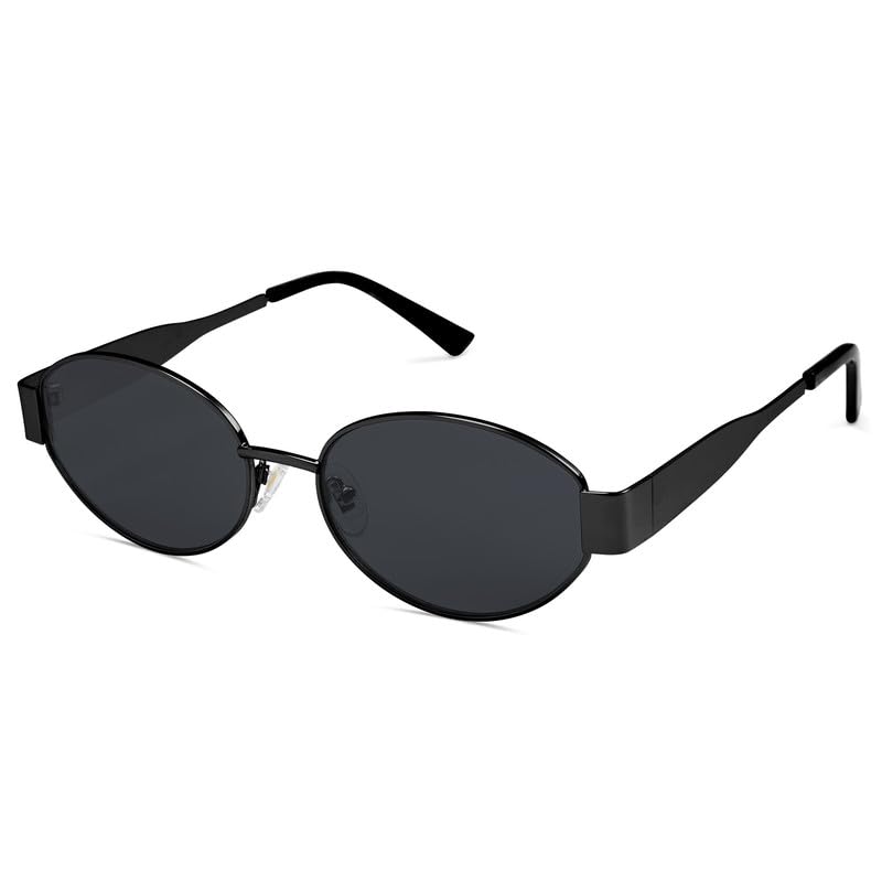 SOJOS Retro Oval Sunglasses for Women Trendy Sun Glasses Classic Shades UV400 Protection SJ1217 Black/Grey Lens