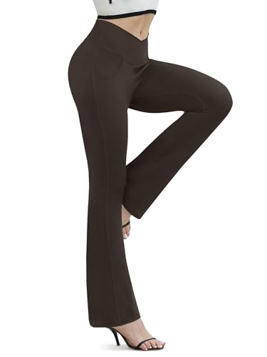 Image of Flare Leggings for Women Yoga Pants with Pockets High Waisted Crossover Flare Leggings Bootcut Casual Yoga Pants