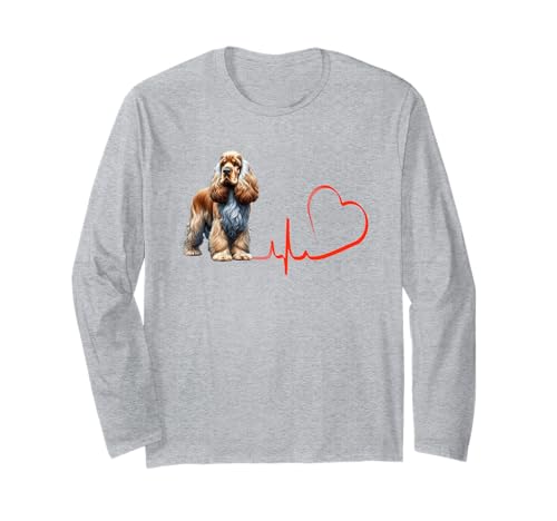 English Cocker Spaniel Heartbeat EKG Lustiger Hundebesitzer & Liebhaber Langarmshirt