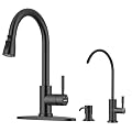 WEWE Black Kitchen Faucet with Soap Dispenser, Kitchen Sink Faucet with Pull Down Sprayer 3 Modes Stainless Steel with WEWE Matte Black Drinking Water Faucet