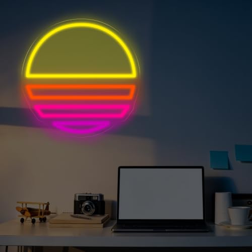 Image of Vaporwave Neon Sign Sunset Vibrant LED Light | Colorful USB Powered Dimmable Home Wall Art Room Decoration Office Decor 13 inchx13 inch