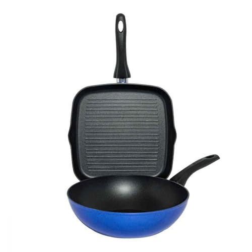 Aeternum Hawaiian Dream Set Induzione, Saltapasta 24 cm e Grill 28 cm, Antiaderente, Blu