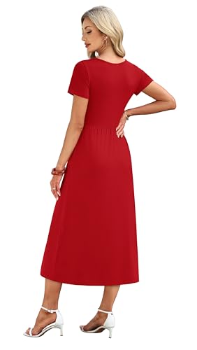 Image of OFEEFAN Summer Dresses for Women Flowy Casual A-Line Midi Dress Beach Vacation Sundresses with Pockets S-2XL
