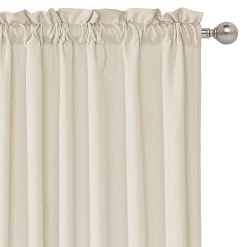 RYB HOME Cafe Curtains 24 inches Length, 2 Panels Kitchen Curtains and Valances Set Faux Linen Blended Shabby Privacy Protect Topper for Kitchen Living Room, Rod Pocket, Linen, W 26 x L 24 inch